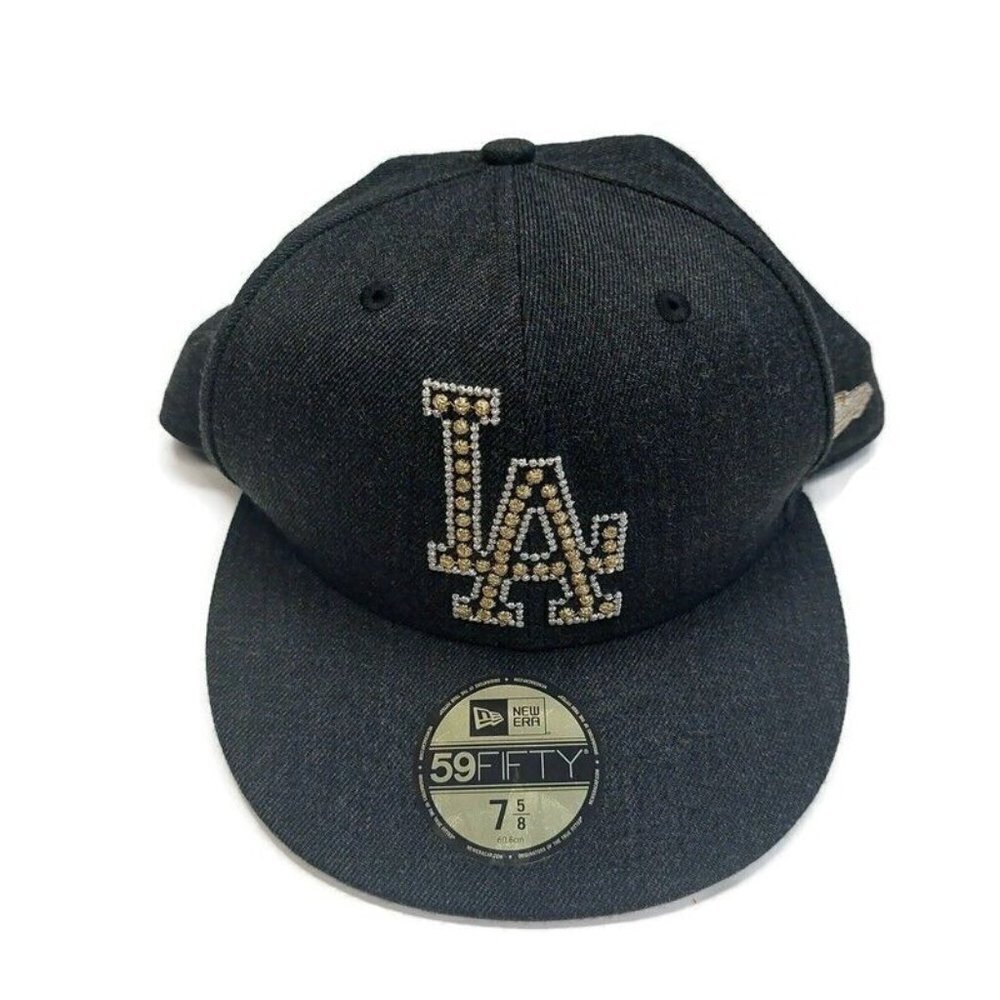59Fifty New Era Los Angeles Dodgers Fitted Hat Cap Charcoal Gray Size 7 5/8